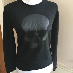 The Kooples Wool and Lambs Leather Skull Sweater Womens Sz Small
